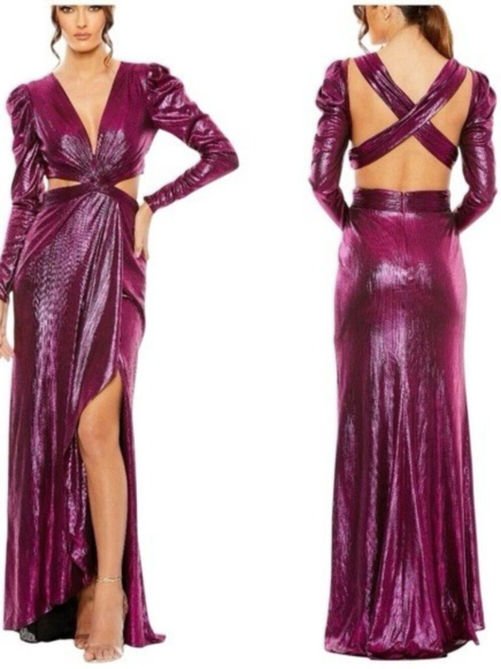 Mac Duggal Size 4 Purple 27060 Metallic Cut Out Gown Dress Prom Formal Cocktail